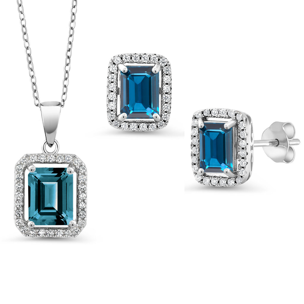 London Blue Topaz - November_Sterling Silver_Pendant Earrings Set in Sterling Silver