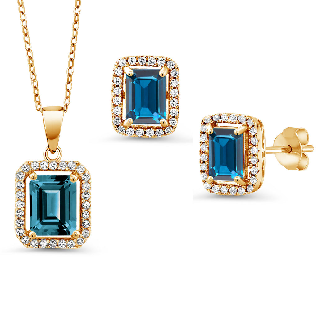 London Blue Topaz - November_Yellow Gold Plated Silver_Pendant Earrings Set in Yellow Gold Plated Silver