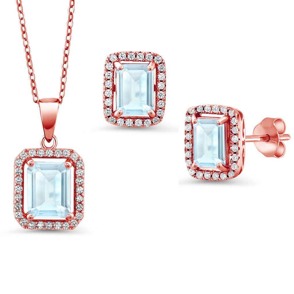 Sky Blue Topaz - November_Rose Gold Plated Silver_Pendant Earrings Set in Rose Gold Plated Silver