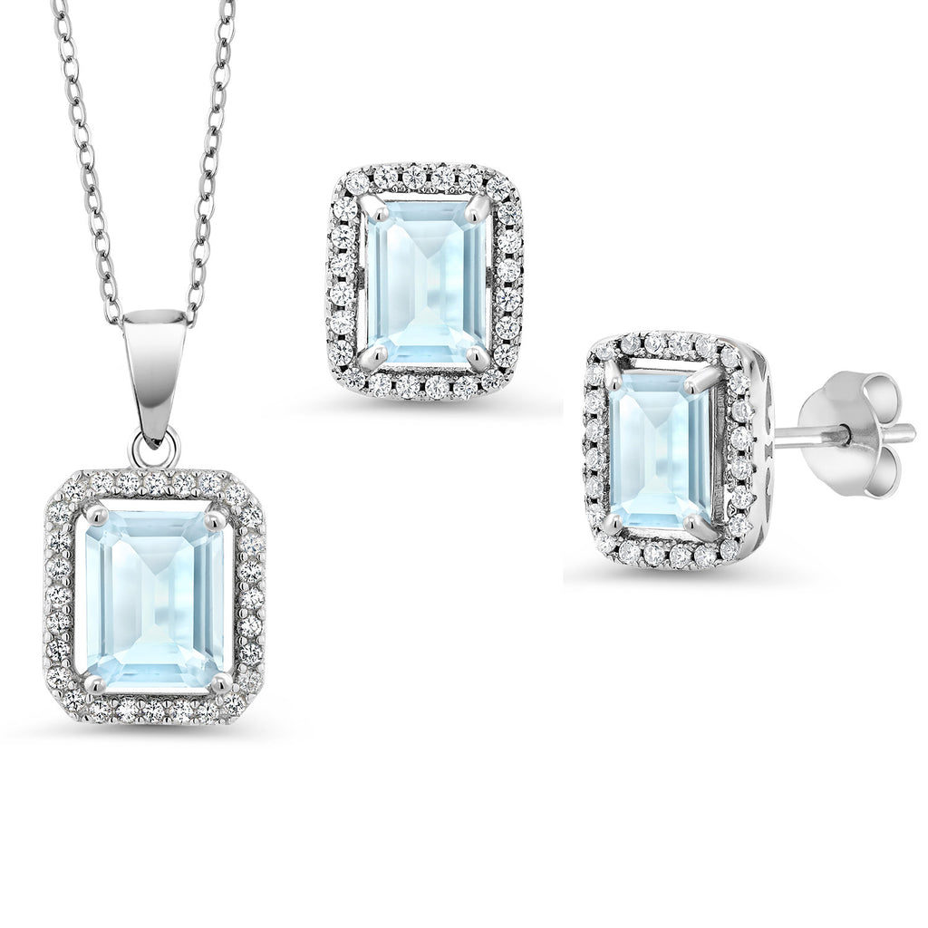 Sky Blue Topaz - November_Sterling Silver_Pendant Earrings Set in Sterling Silver