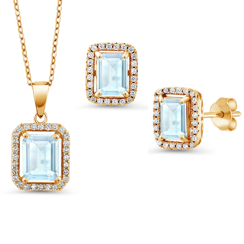 Sky Blue Topaz - November_Yellow Gold Plated Silver_Pendant Earrings Set in Yellow Gold Plated Silver
