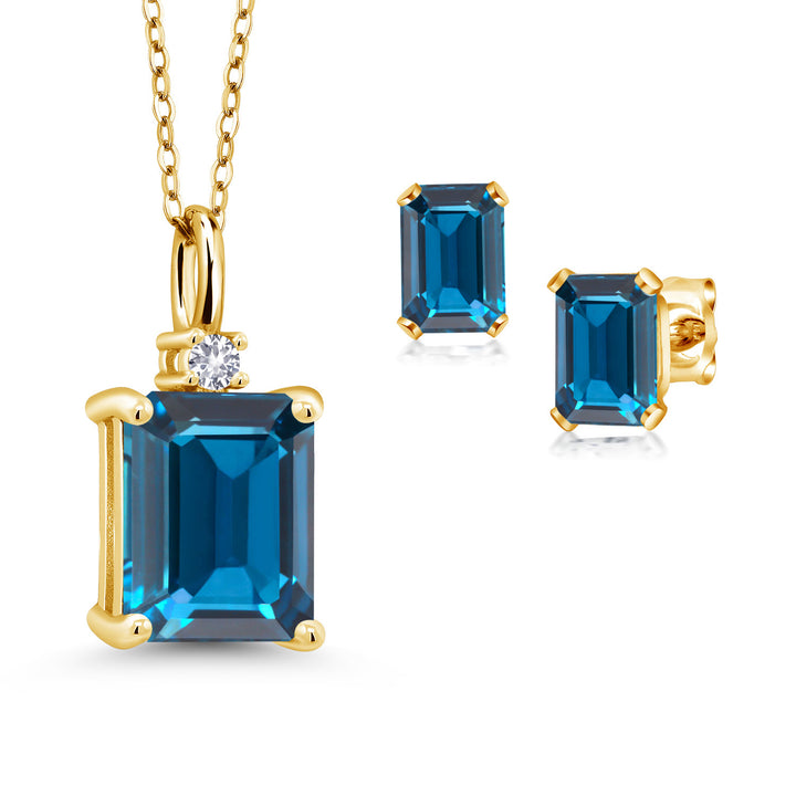 Pendant Earrings Set in 925 Yellow Gold Plated Silver