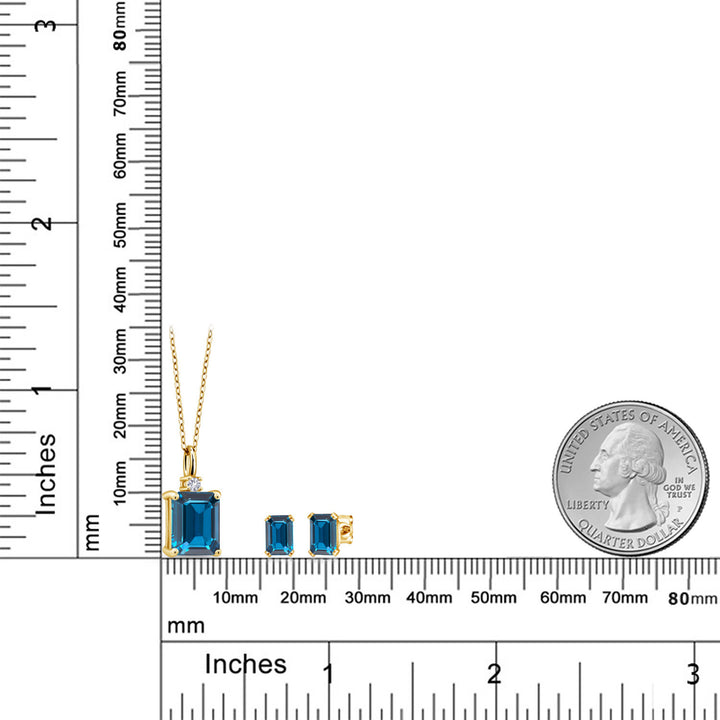 Pendant Earrings Set in 925 Yellow Gold Plated Silver