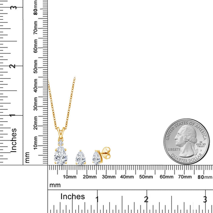 Pendant Earrings Set in 925 Yellow Gold Plated Silver