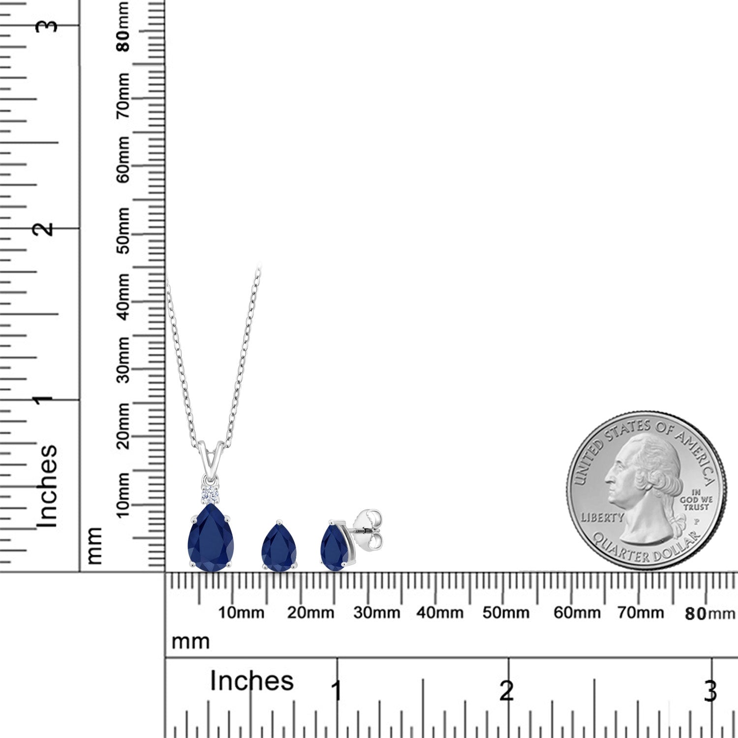 925 Sterling Silver Blue Sapphire Pendant and Earrings Jewelry Set For Women (3.99 Cttw, Gemstone September Birthstone, Pear Shape 10X7MM and 7X5MM, with 18 Inch Chain)