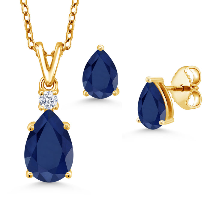 Pendant Earrings Set in 925 Yellow Gold Plated Silver