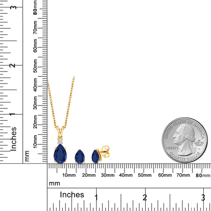 Pendant Earrings Set in 925 Yellow Gold Plated Silver