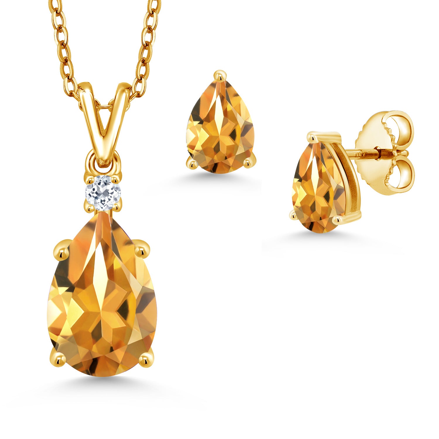 Pendant Earrings Set in 925 Yellow Gold Plated Silver
