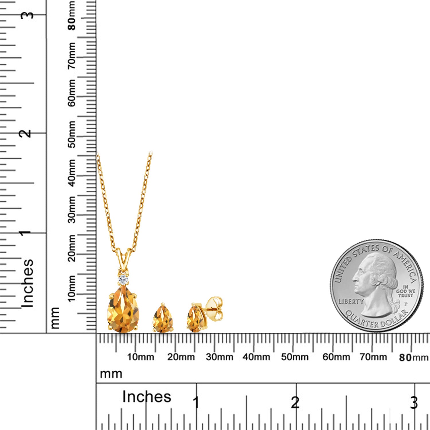 Pendant Earrings Set in 925 Yellow Gold Plated Silver