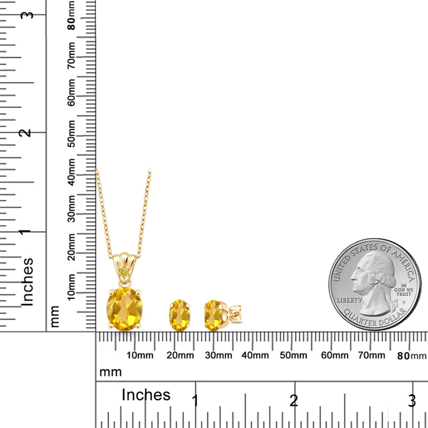 Pendant Earrings Set in 925 Yellow Gold Plated Silver