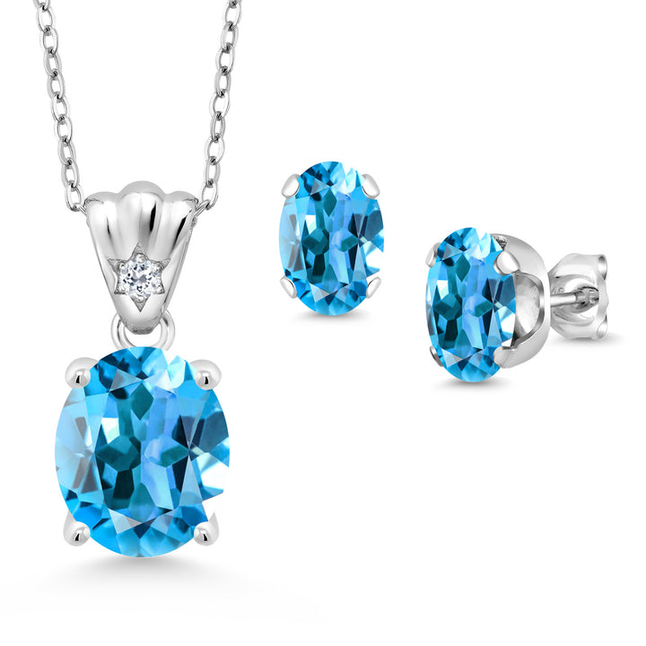 Solid .925 Sterling Silver Oval Simulated Blue Topaz Stud Earrings – 2.00 CTTW