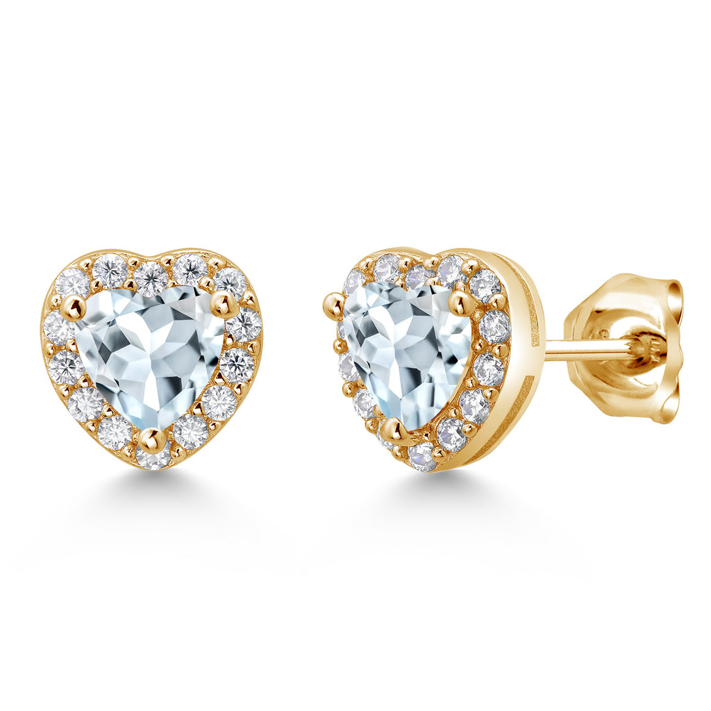 Aquamarine - March_Yellow Gold Plated Silver_Earrings in Yellow Gold Plated Silver