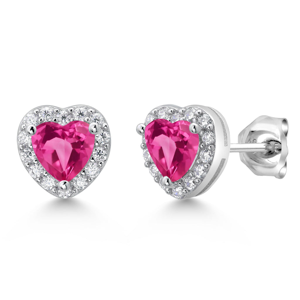 Pink Created Sapphire - September_Sterling Silver_Earrings in Sterling Silver