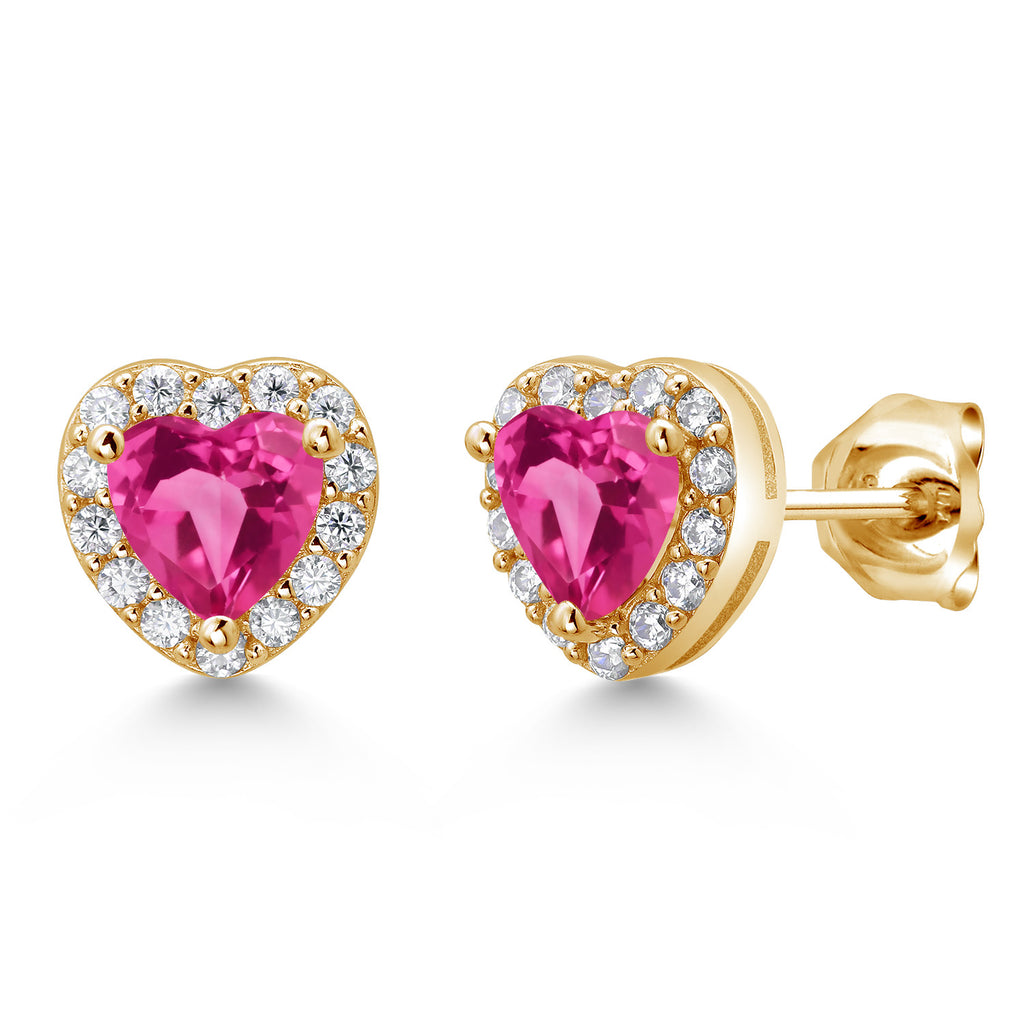 Pink Created Sapphire - September_Yellow Gold Plated Silver_Earrings in Yellow Gold Plated Silver