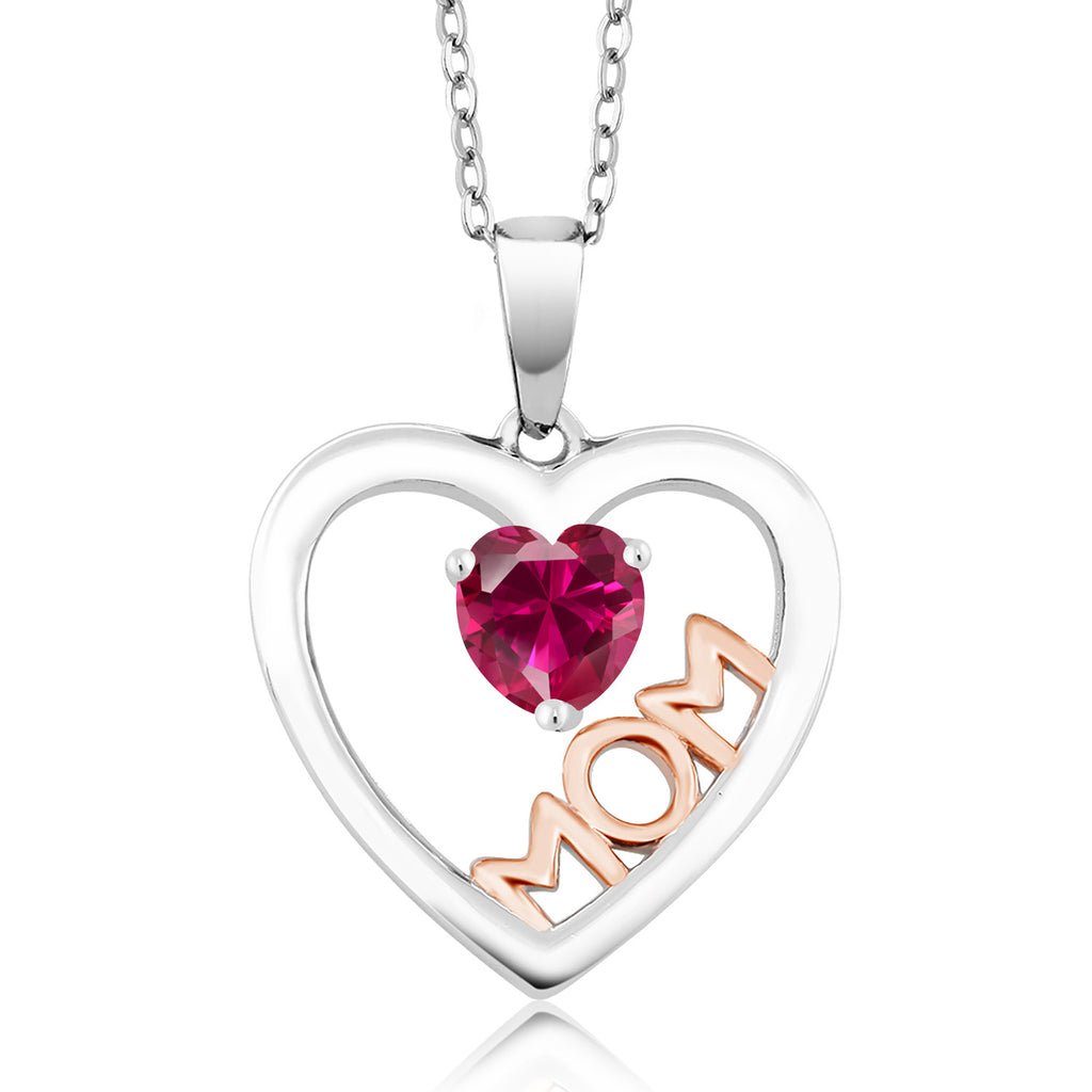 Created Ruby - July_Pendant in 925 Sterling Silver and White Gold