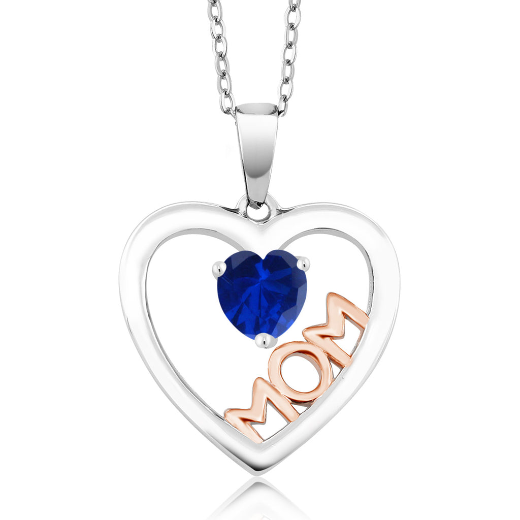 Blue Created Sapphire - September_Pendant in 925 Sterling Silver