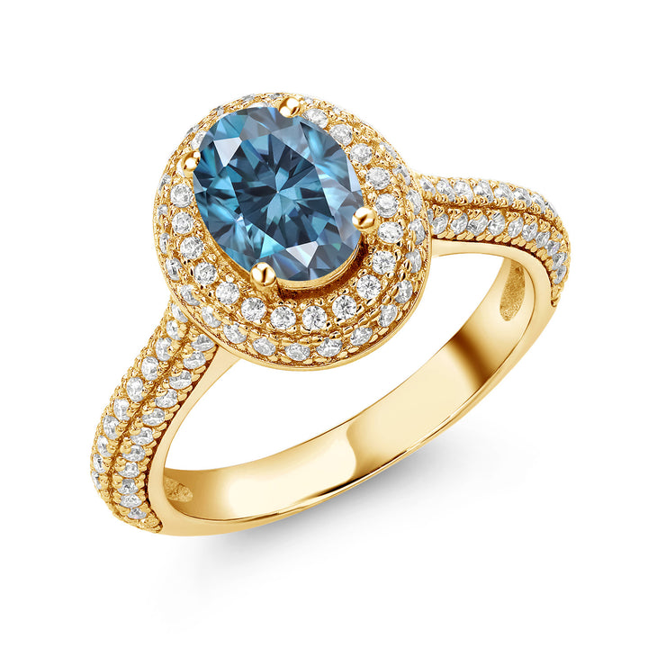 Persian Blue Moissanite - April_5_Ring in 925 Yellow Gold Plated Silver