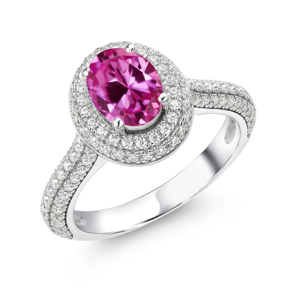 Pink Created Sapphire - September_5_Ring in 925 Sterling Silver