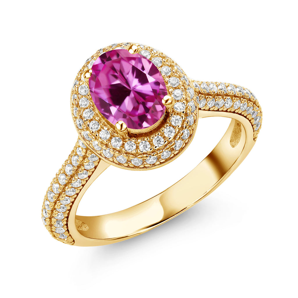 Created Sapphire - September_8_Ring in 925 Yellow Gold Plated Silver