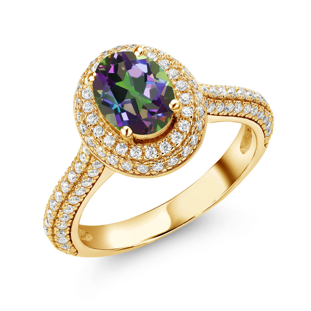 Mystic Topaz_8_Ring in 925 Yellow Gold Plated Silver