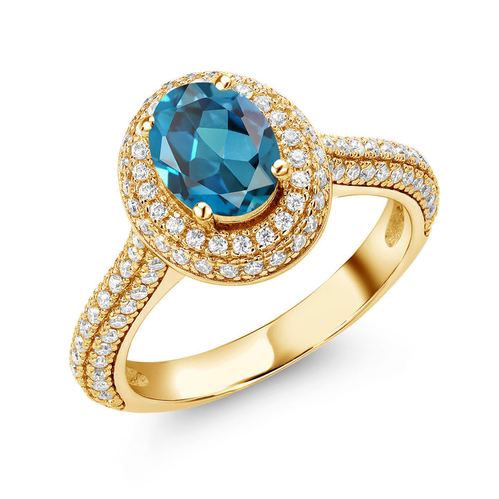 London Blue Topaz - November_6_Ring in 925 Yellow Gold Plated Silver