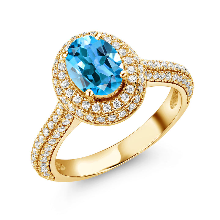 Swiss Blue Topaz - November_5_Ring in 925 Yellow Gold Plated Silver