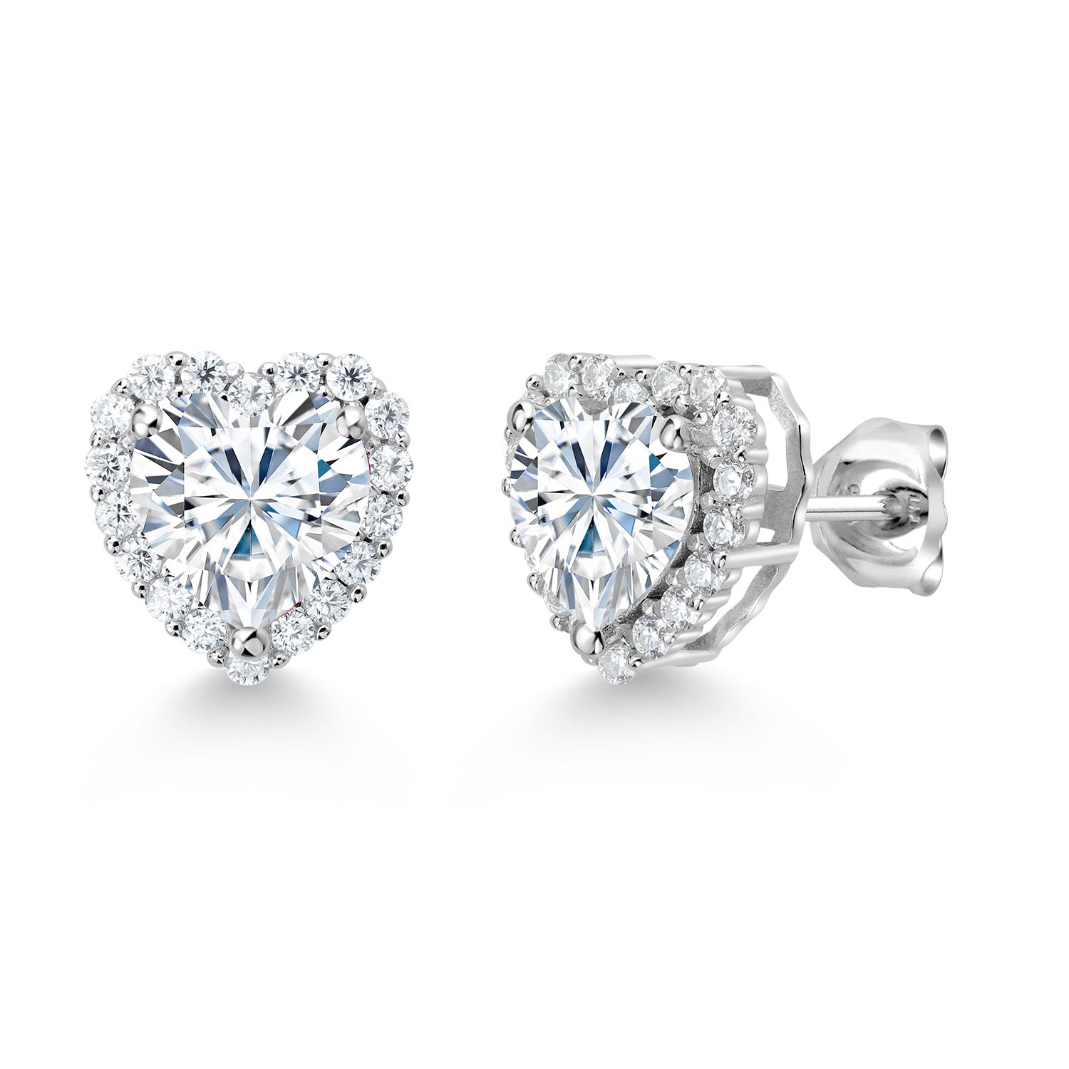 925 Sterling Silver White Moissanite Heart Shape Stud Earrings For Women | 2.57 Cttw | Heart Shape 6.5MM