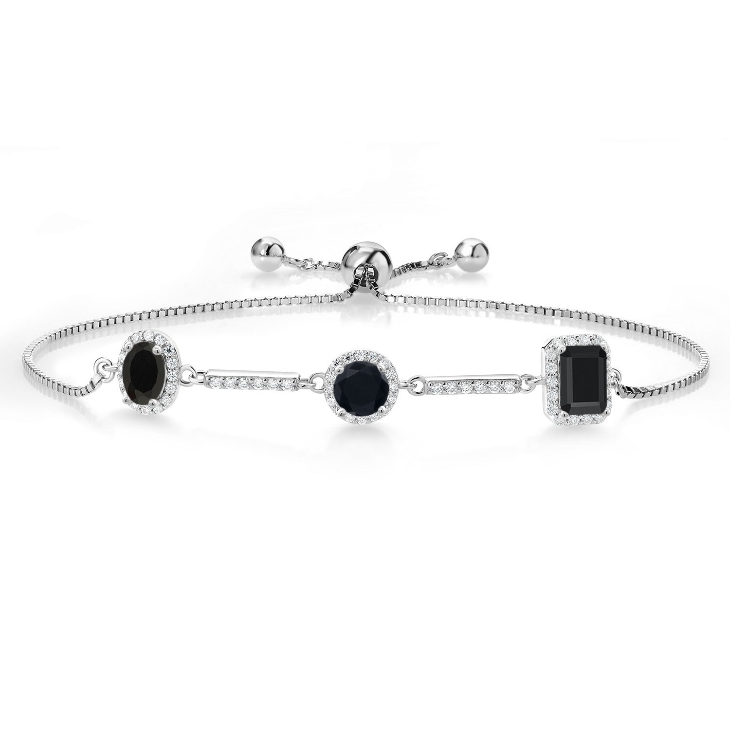 925 Sterling Silver Black Onyx Tennis Bracelet For Women (1.44 Cttw, G