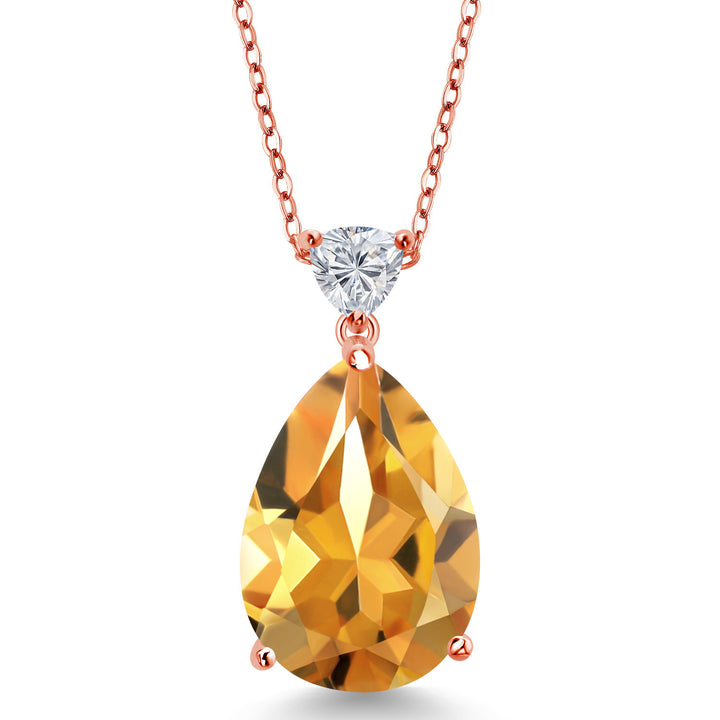 Citrine - November_Pendant in 925 Rose Gold Plated Silver