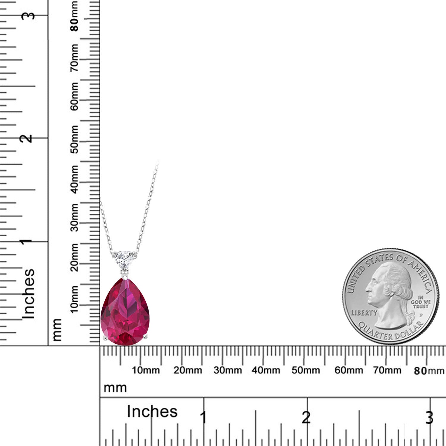 925 Sterling Silver Red Created Ruby Pendant Necklace For Women (13.77 Cttw, Pear Shape 18X13MM, with 18 Inch Chain)