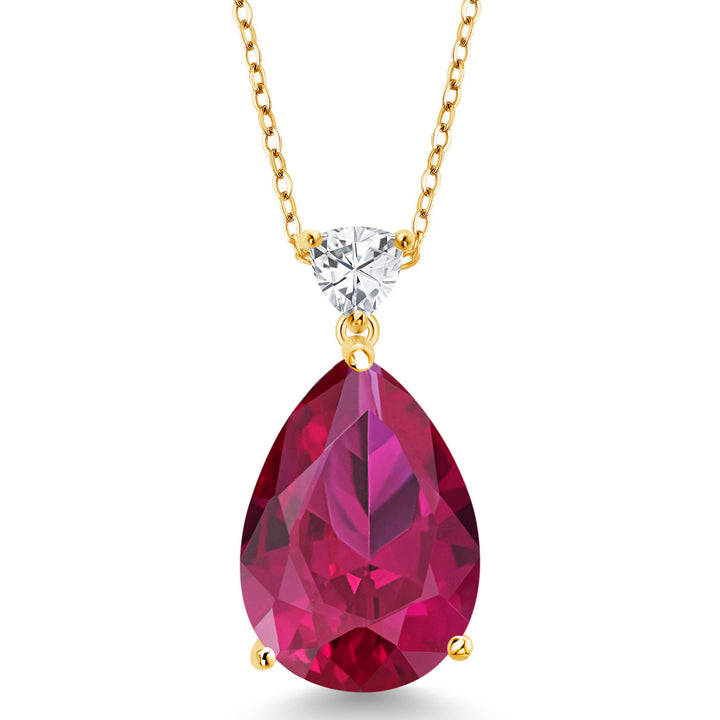 Created Ruby - July_Pendant in 925 Yellow Gold Plated Silver