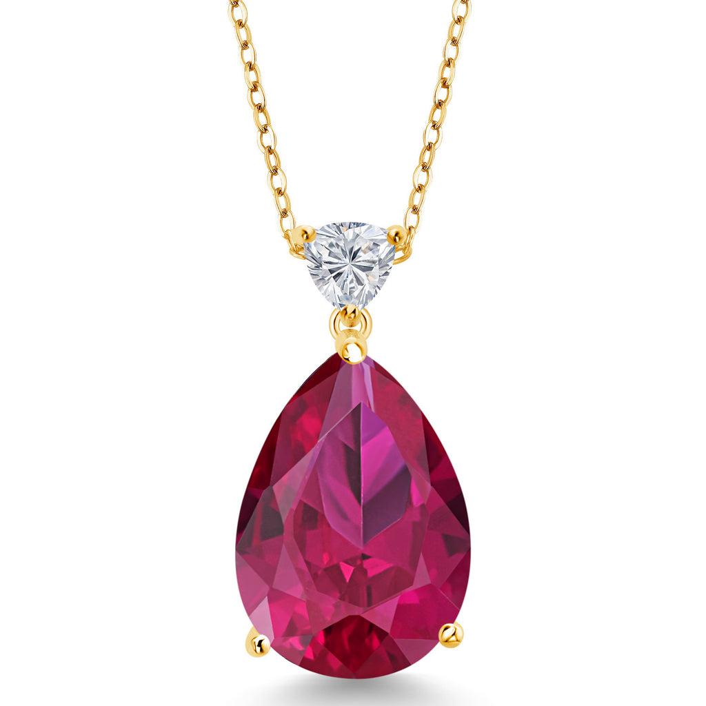 Created Ruby_Pendant in 925 Yellow Gold Plated Silver