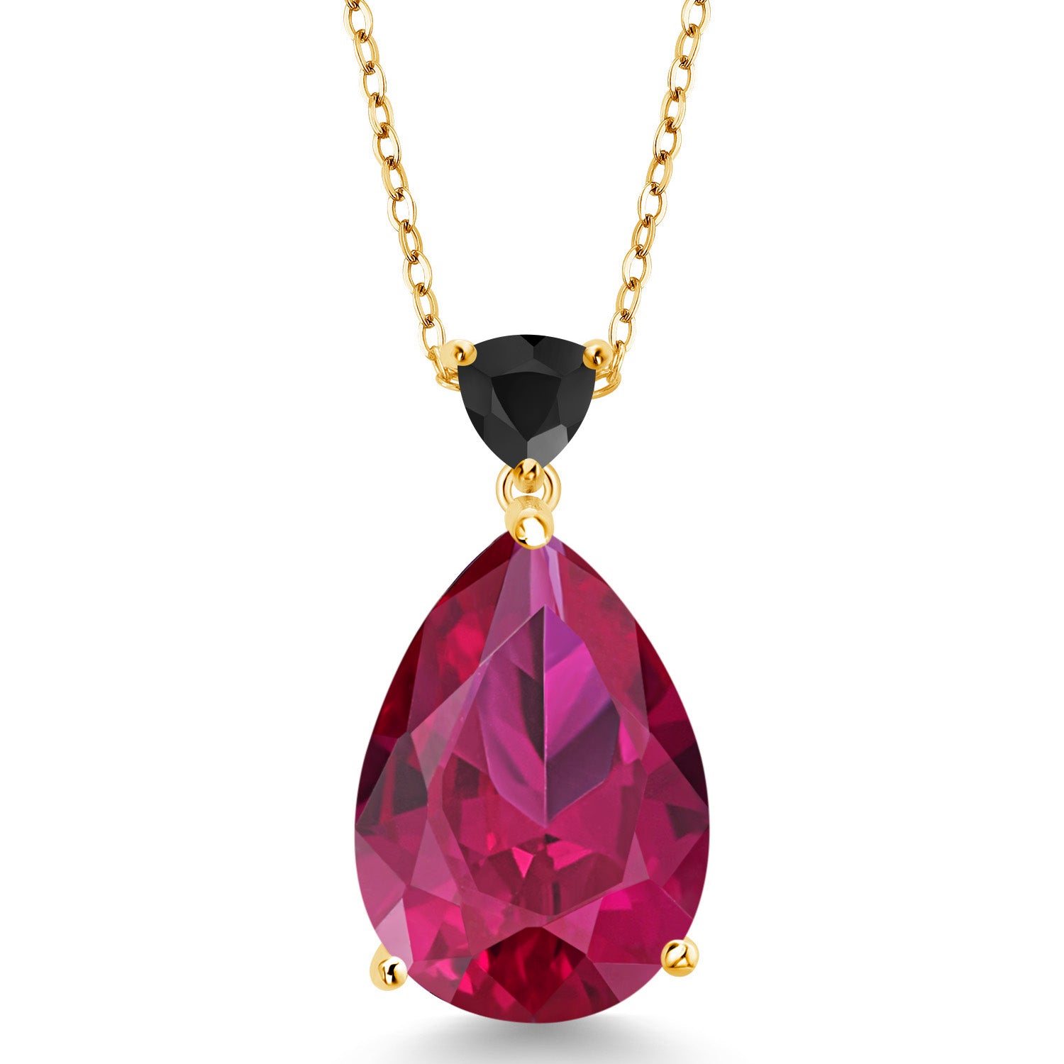 Created Ruby - July_Pendant in 925 Yellow Gold Plated Silver