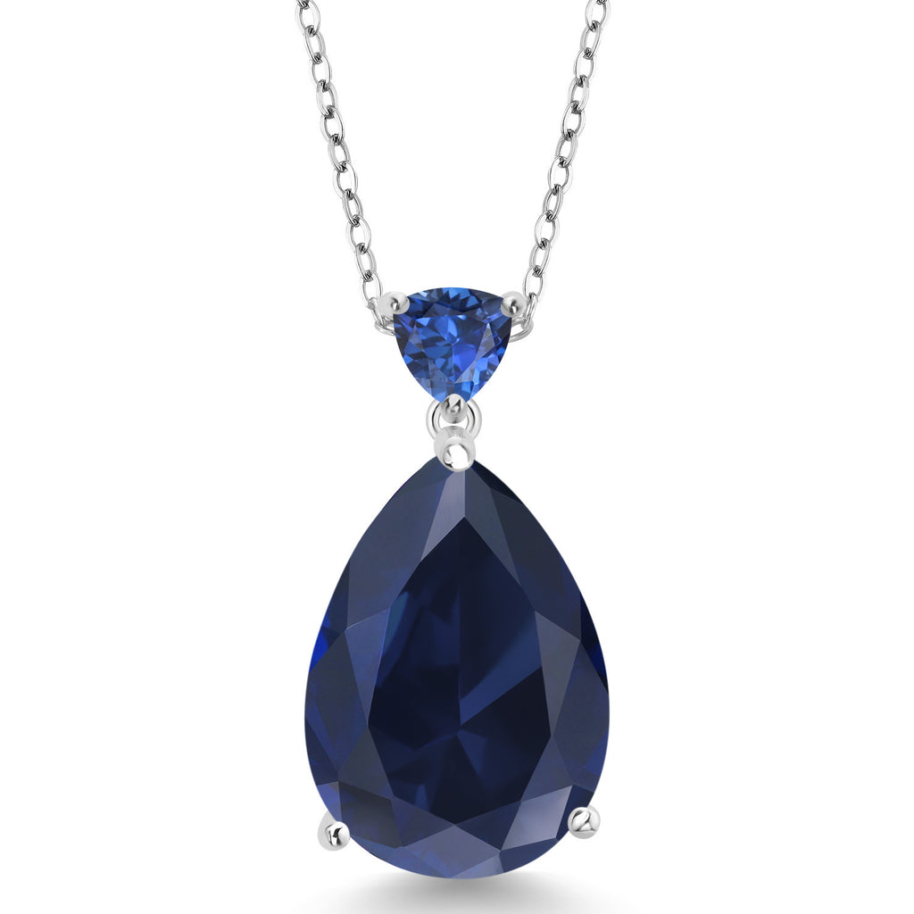 Blue Created Sapphire - September_Pendant in 925 Sterling Silver