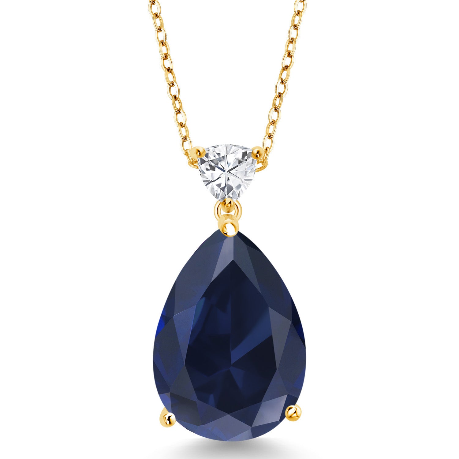Blue Created Sapphire - September_Pendant in 925 Yellow Gold Plated Silver