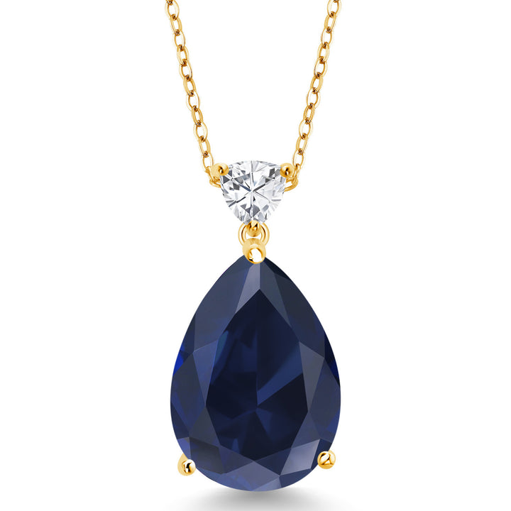 Blue Created Sapphire - September_Pendant in 925 Yellow Gold Plated Silver