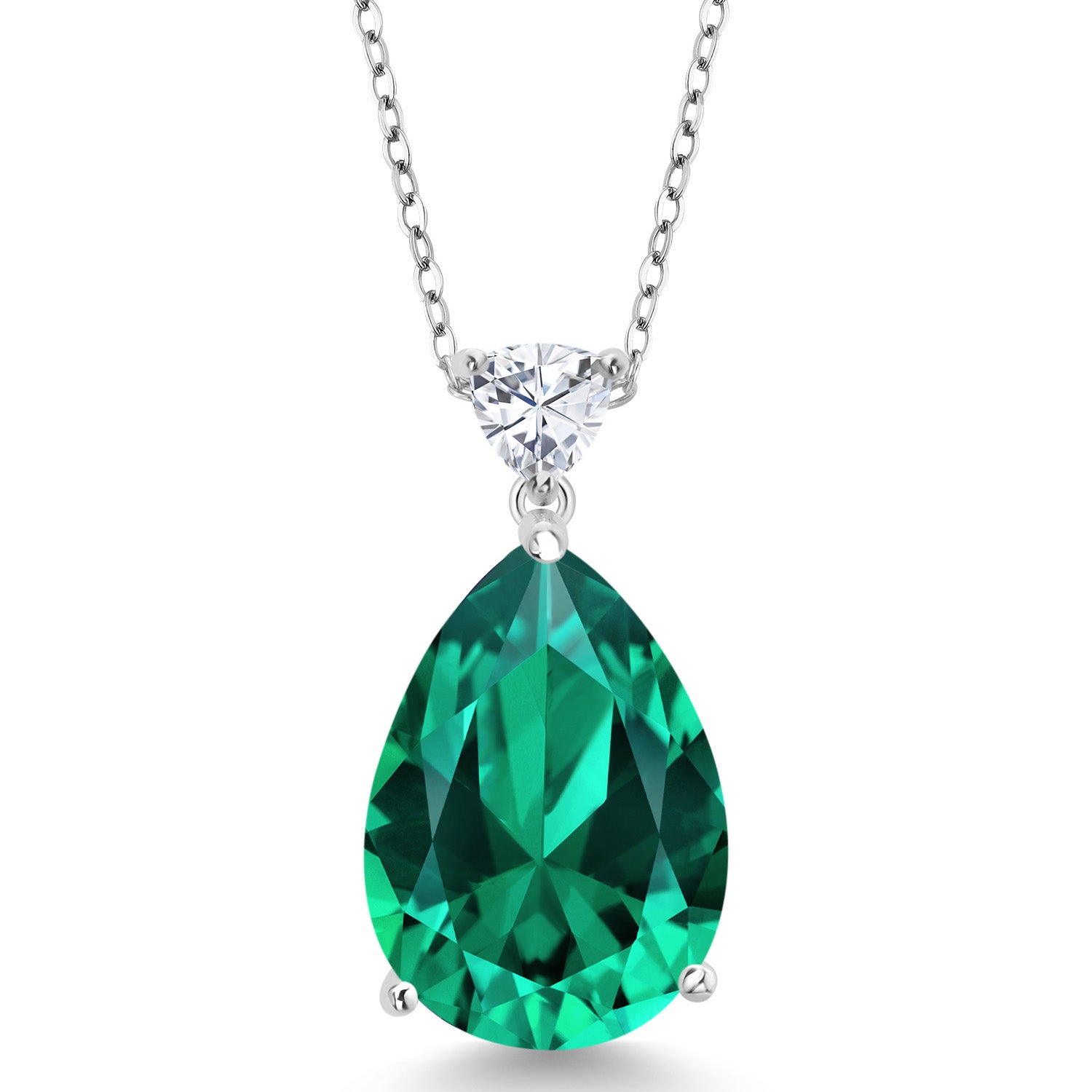 925 Sterling Silver Nano Emerald and White Moissanite Pendant Necklace For Women | Pear Shape 18X13MM | 9.72 Cttw | With 18 Inch Chain