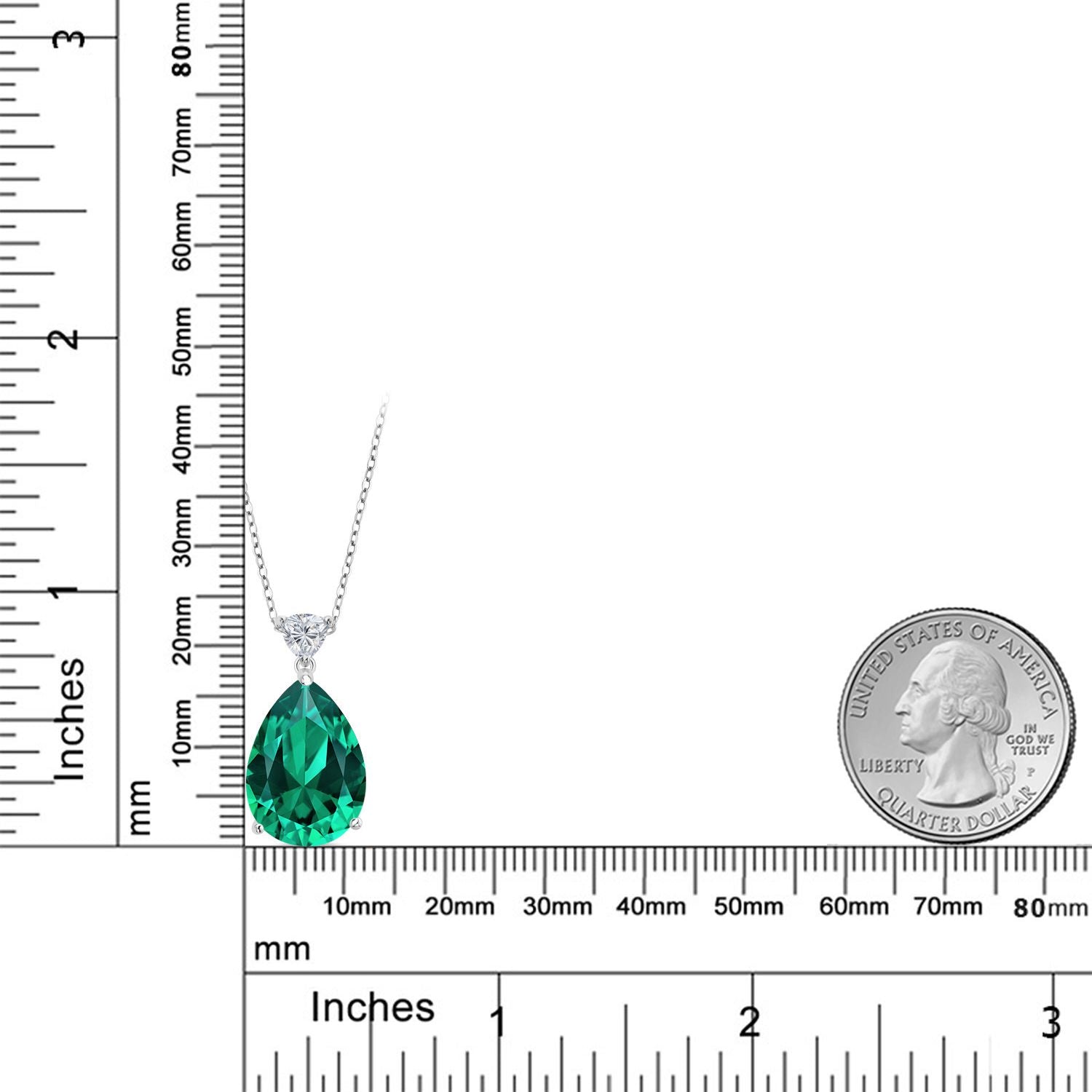 925 Sterling Silver Green Nano Emerald and Lab Grown Diamond Pendant Necklace for Women | 9.62 Cttw | Gemstone May Birthstone | Pear Shape 18X13MM | With 18 Inch Chain