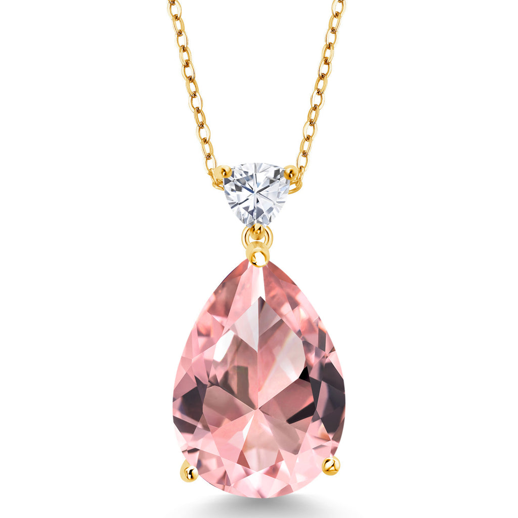 Gem Stone King 9-13 Cttw Gemstone Birthstone and White Moissanite Teardrop Pendant Necklace for Women | 18K Yellow Gold Plated Silver | 18X13MM Pear Shape | 5MM Trillion Accent | 18-Inch Cable Chain