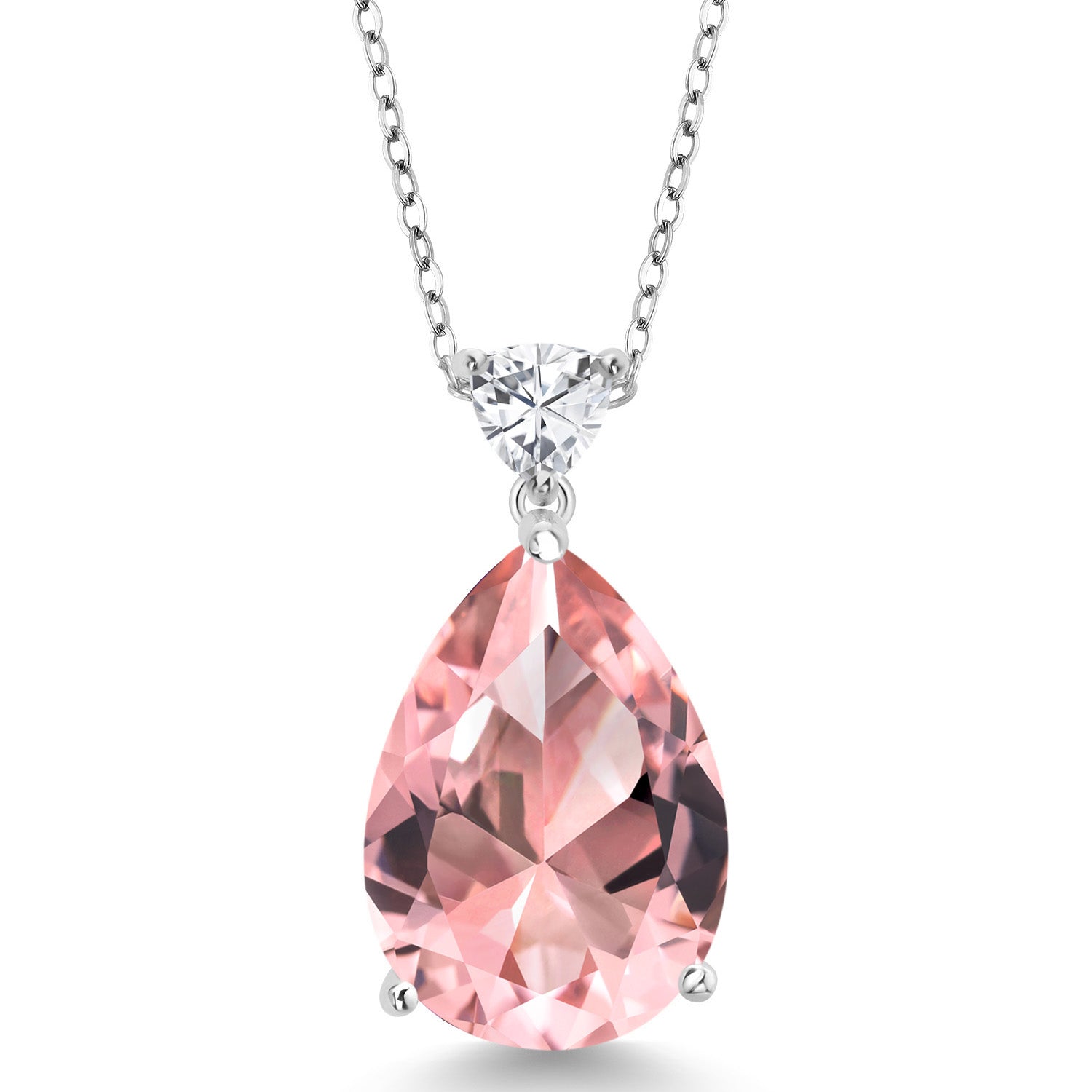 925 Sterling Silver Peach Nano Morganite Pendant Necklace For Women (11.12 Cttw, Pear Shape 18X13MM, with 18 Inch Chain)