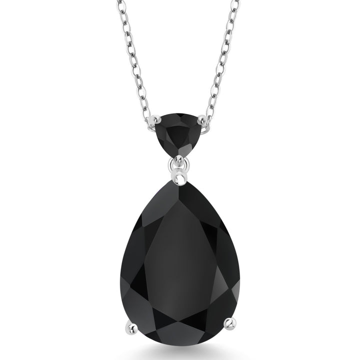 925 Sterling Silver Pear Shape Black Onyx Pendant Necklace For Women (10.27 Cttw, Gemstone Birthstone with 18 Inch Silver Chain)