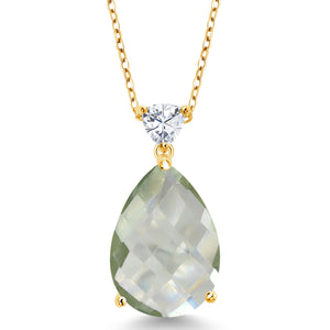 Prasiolite-Checkerboard_Pendant in 925 Yellow Gold Plated Silver