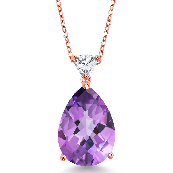 Amethyst-Checkerboard - February_Pendant in 925 Rose Gold Plated Silver