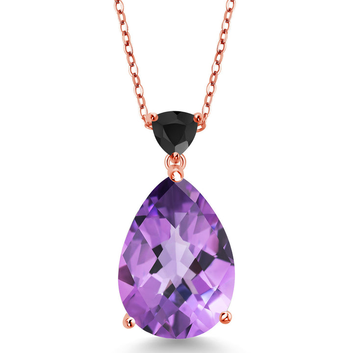 Amethyst-Checkerboard - February_Pendant in 925 Rose Gold Plated Silver