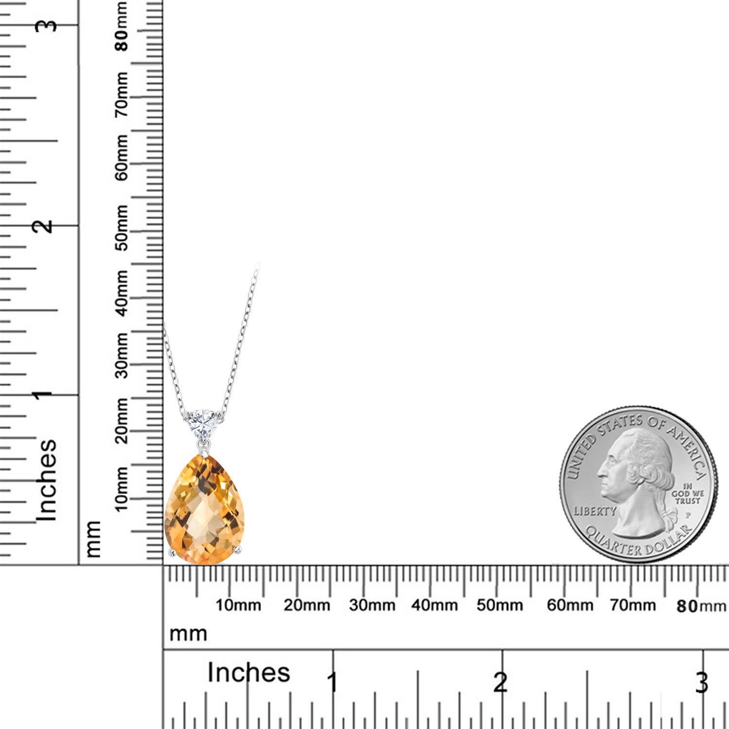 925 Sterling Silver Pear Shape Checkerboard Citrine and White Moissanite Pendant Necklace For Women (11.27 Cttw, Gemstone Birthstone, with 18 Inch Chain)