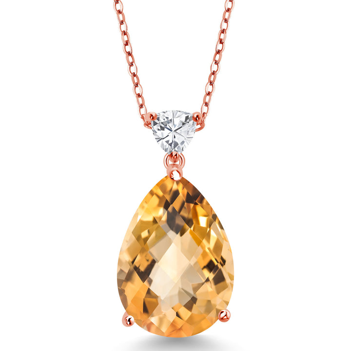 Citrine-Checkerboard - November_Pendant in 925 Rose Gold Plated Silver