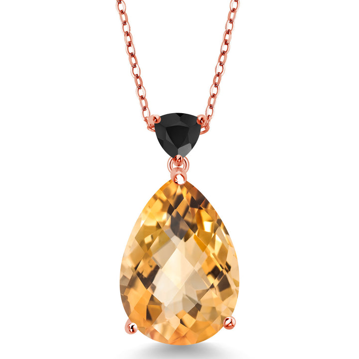 Citrine-Checkerboard - November_Pendant in 925 Rose Gold Plated Silver