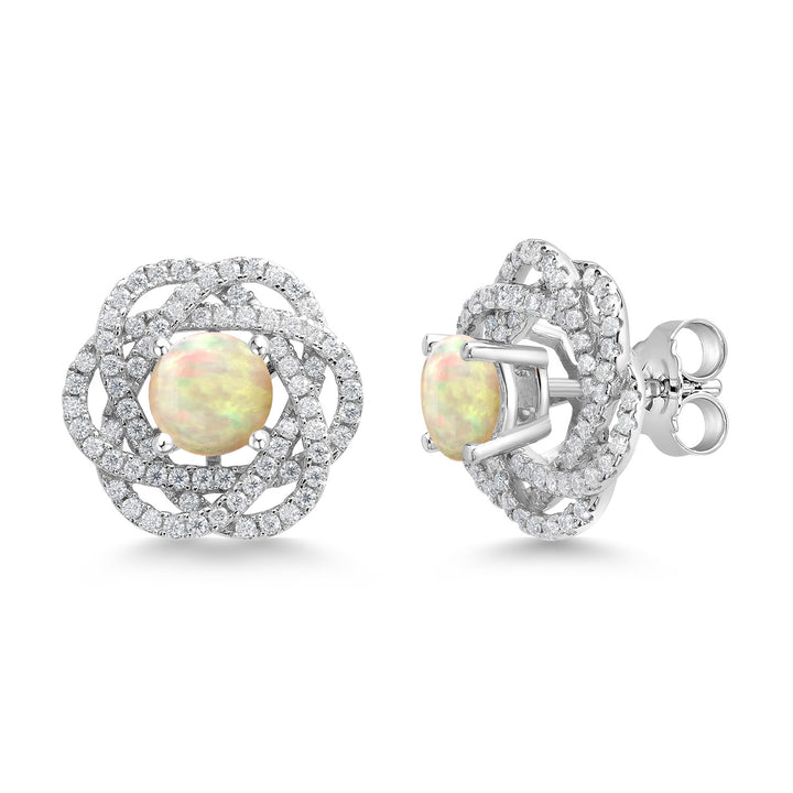 925 Sterling Silver Round 6MM Gemstone Birthstone Stud Earrings with White Moissanite Removable Earrings Jackets For Women