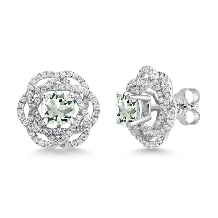 Gem Stone King 925 Sterling Silver Round 6MM Gemstone Birthstone Stud Earrings with White Moissanite Removable Earrings Jackets For Women