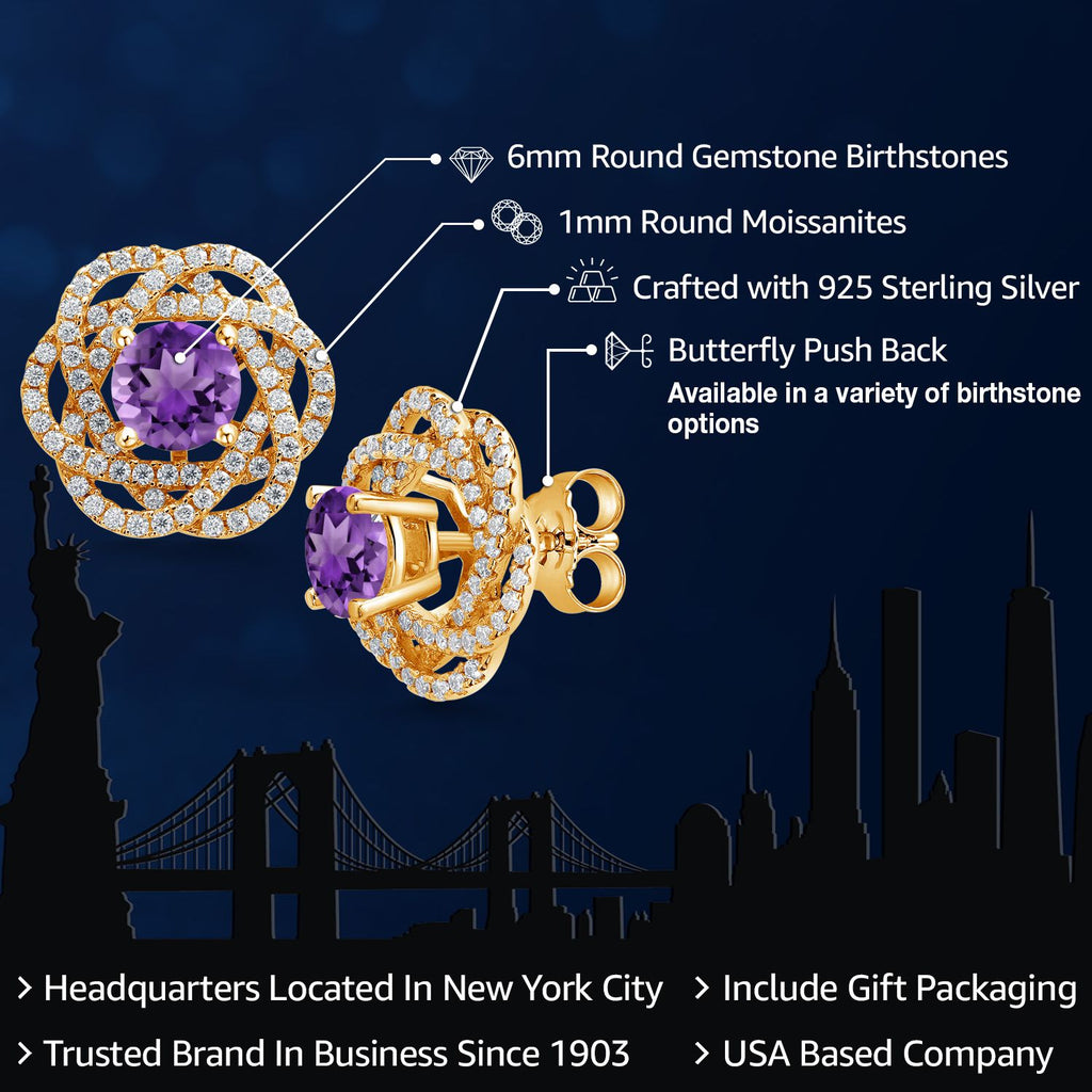 Amethyst - February_Earrings in 925 Yellow Gold Plated Silver